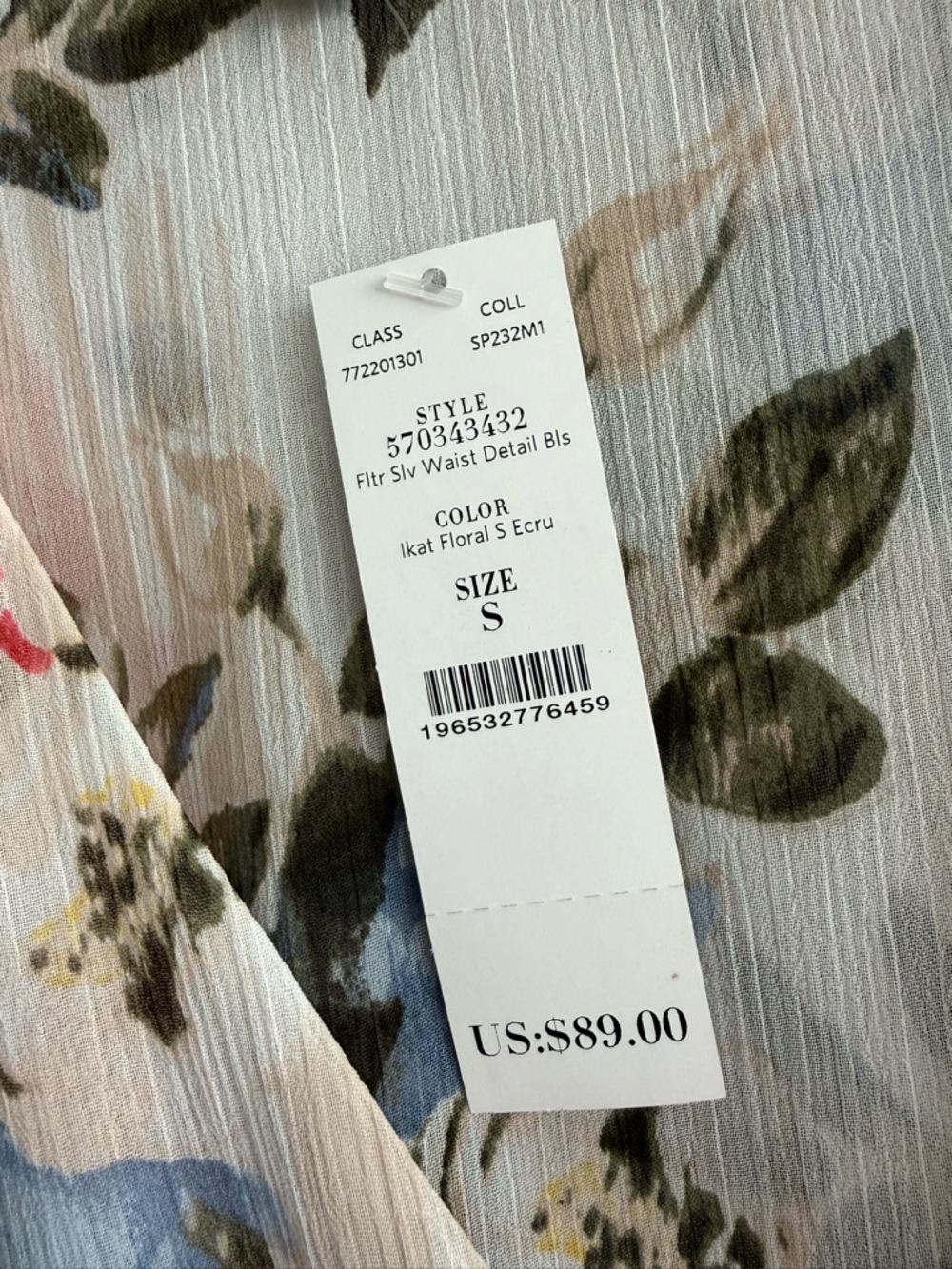 NEW WHBM Flutter Sleeve Blouse Cinched Waist Detail Floral White Pink Size S - Picture 2 of 14